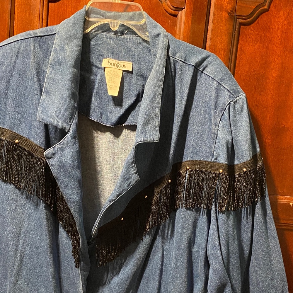 Bonjour Denim Jacket with Fringe Detail size 3X 100% cotton - Picture 5 of 15